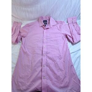 Stafford Men Pink Travel Easy-Care Broadcloth Dress Shirt Regular Fit 14.5 32-33